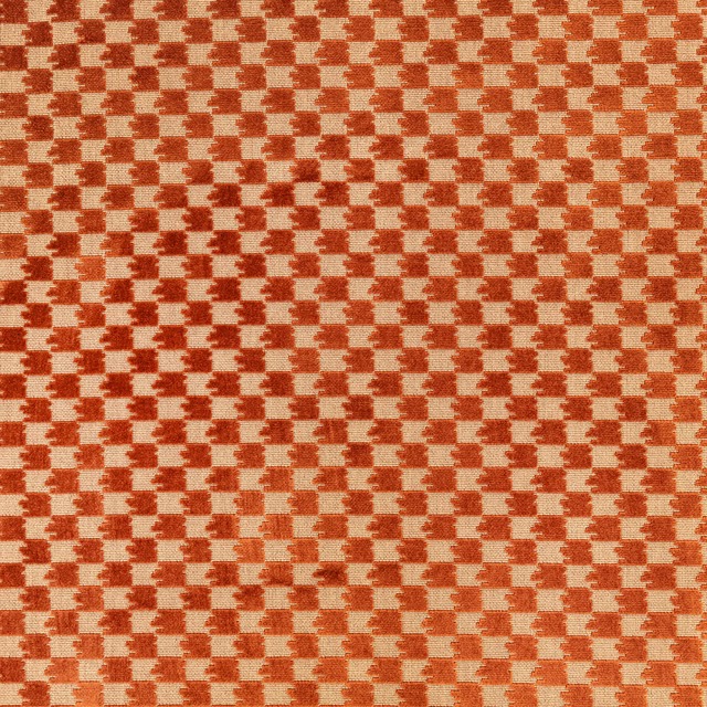 Cinnamon rust and cream woven geometric checker fabric with a tactile textured surface