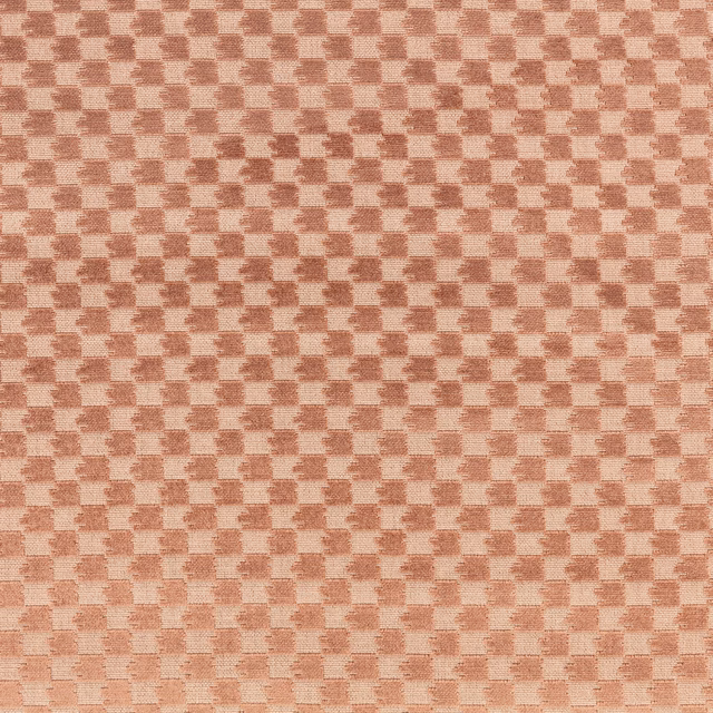Dusty pink woven fabric with a small irregular terracotta broken-check pattern