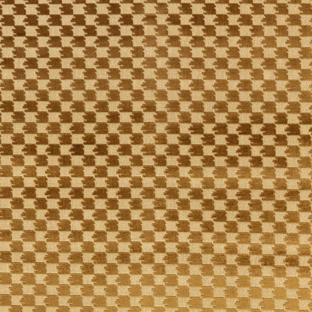 Warm camel and cream woven fabric with a small irregular geometric check