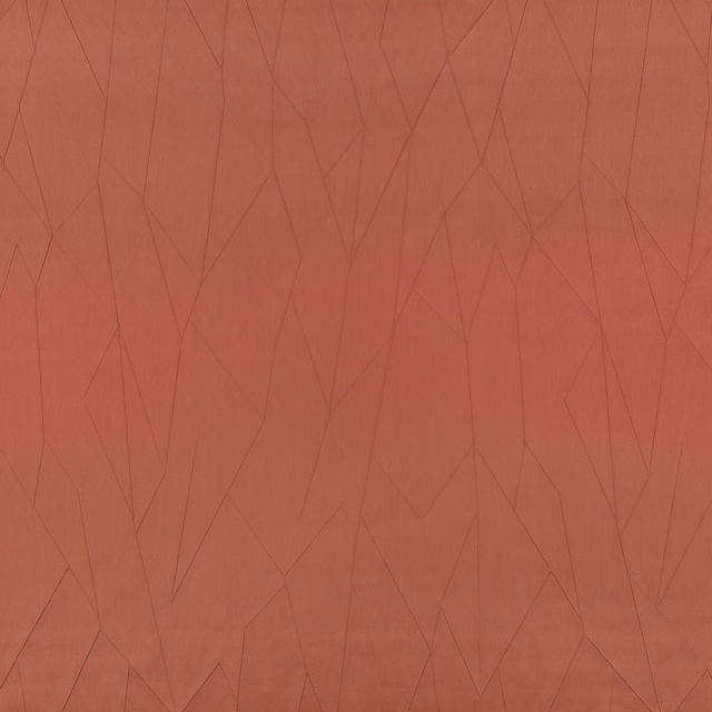 Warm brick terracotta fabric with subtle angular lines and a softly textured surface