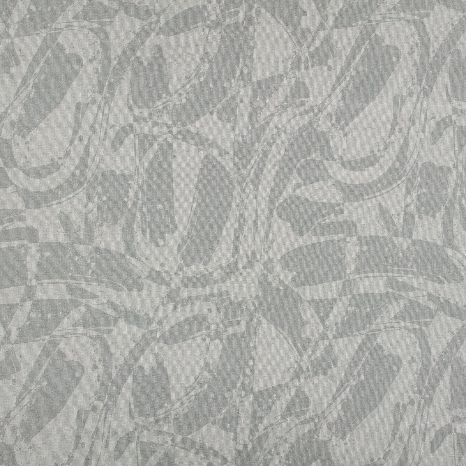 Cool grey fabric with darker painterly loops, strokes and a softly grainy surface