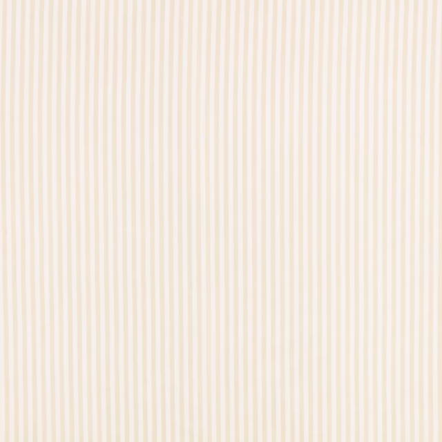 Warm cream fabric with narrow irregular natural beige vertical stripes and a fine even weave