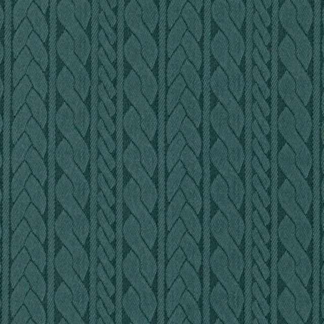 Deep teal-green woven swatch with vertical braided cords and pointed leaf motifs