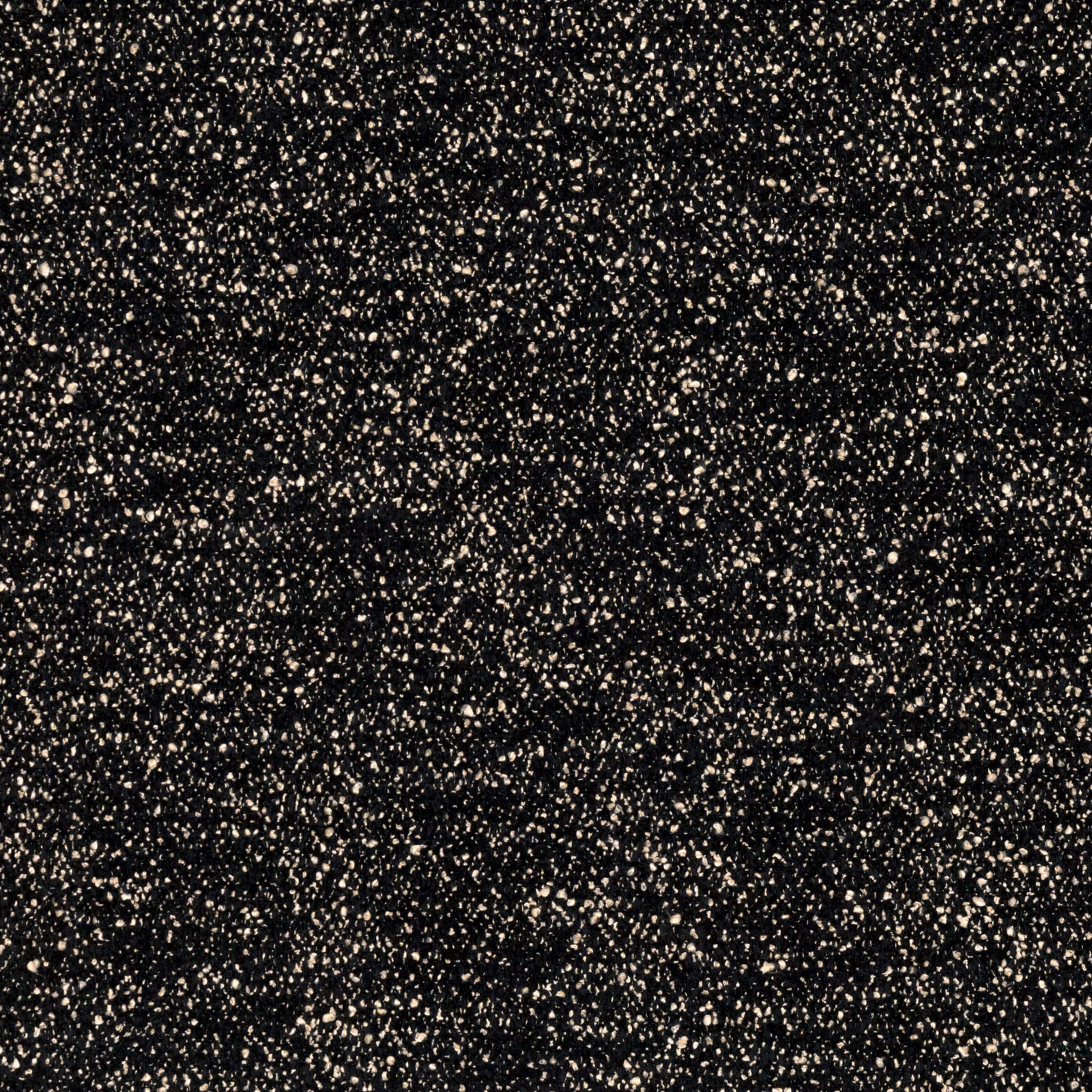Black woven ground densely scattered with warm ivory flecks and granular texture