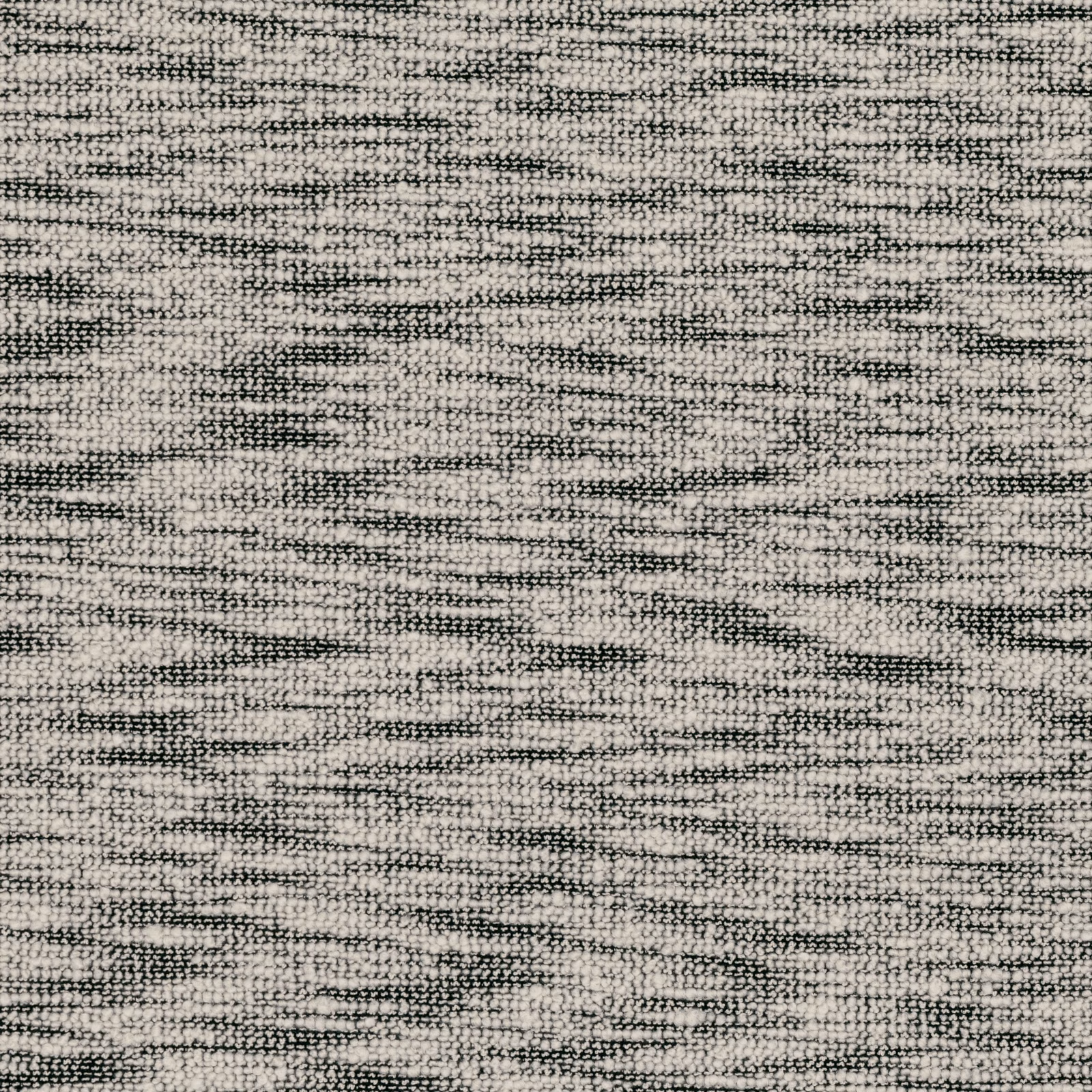 Close view of pale grey woven fabric with charcoal horizontal striations and pebbled texture