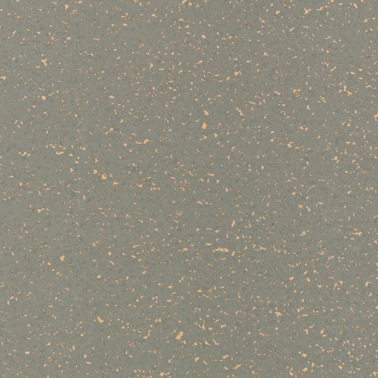 Greyed sage wallpaper with scattered warm copper flecks and a softly mottled surface