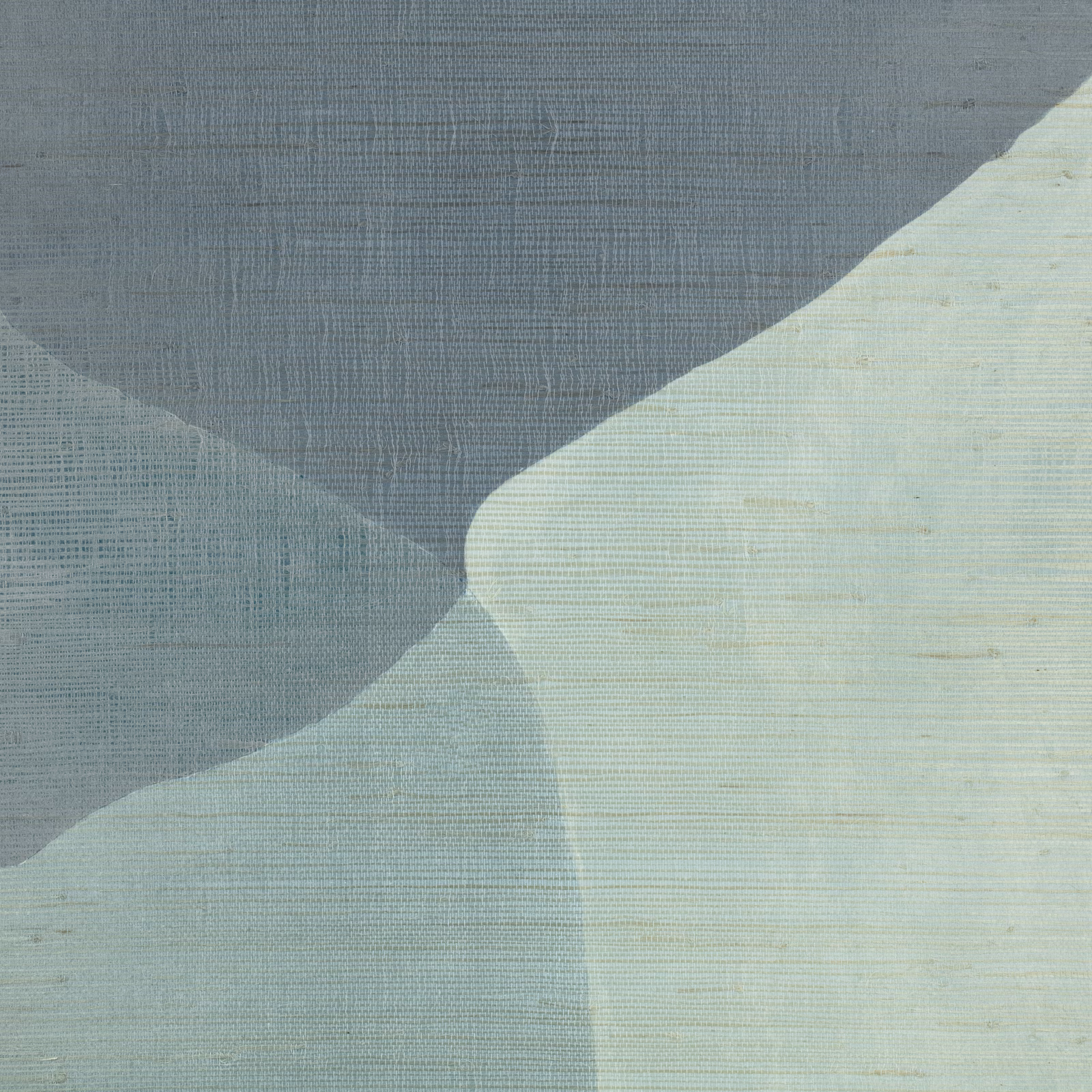 Pale aqua wallpaper with sweeping slate blue-grey abstract forms and fine horizontal texture