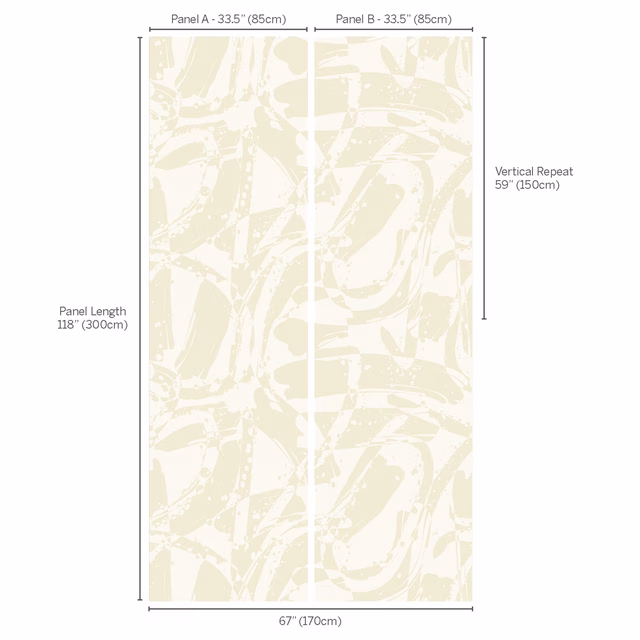 Chalky cream wallpaper with pale sage abstract brushstrokes in a tall mural layout