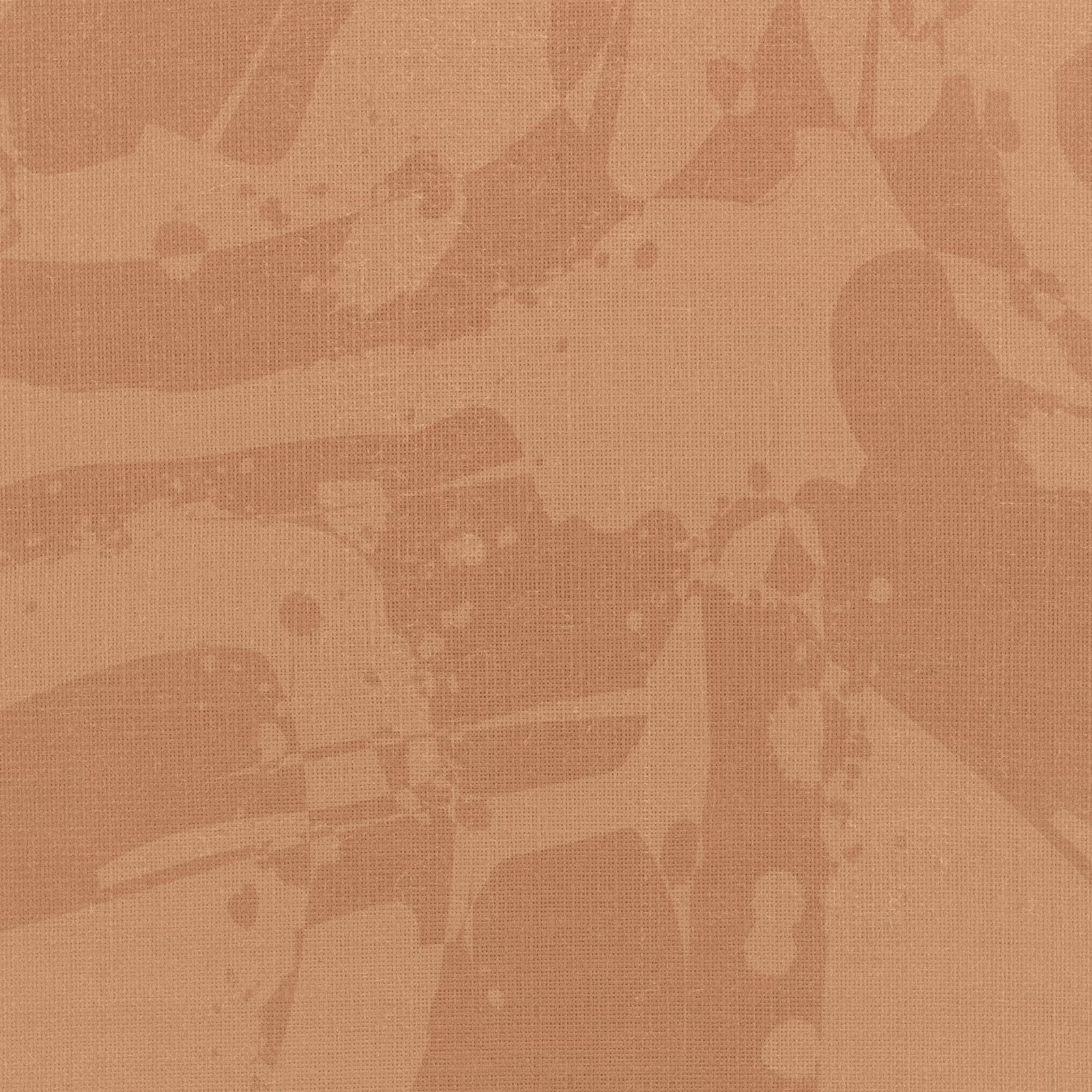 Warm sienna wallpaper with layered abstract mural shapes and fine printed texture