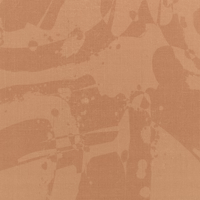 Warm sienna wallpaper with layered abstract mural shapes and fine printed texture