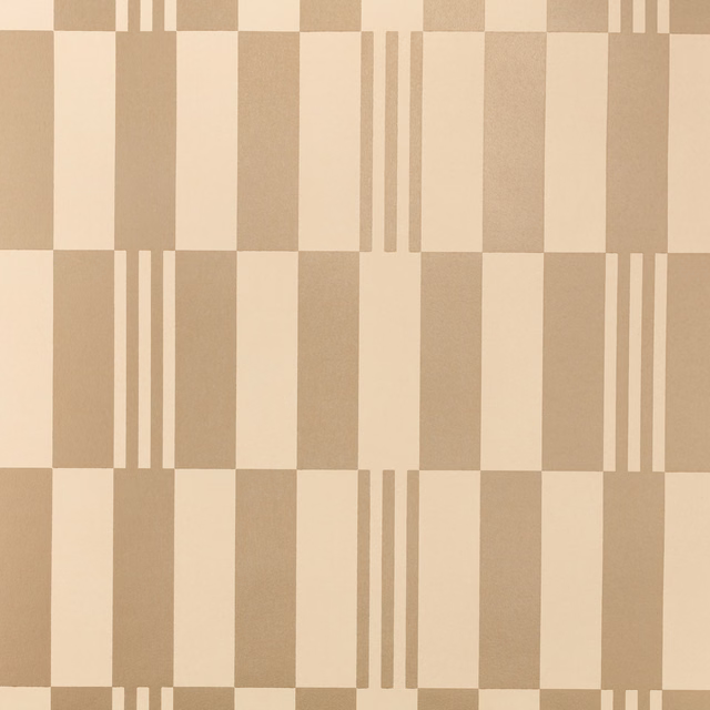 Champagne beige metallic checkerboard wallcovering with cream squares and narrow vertical stripes