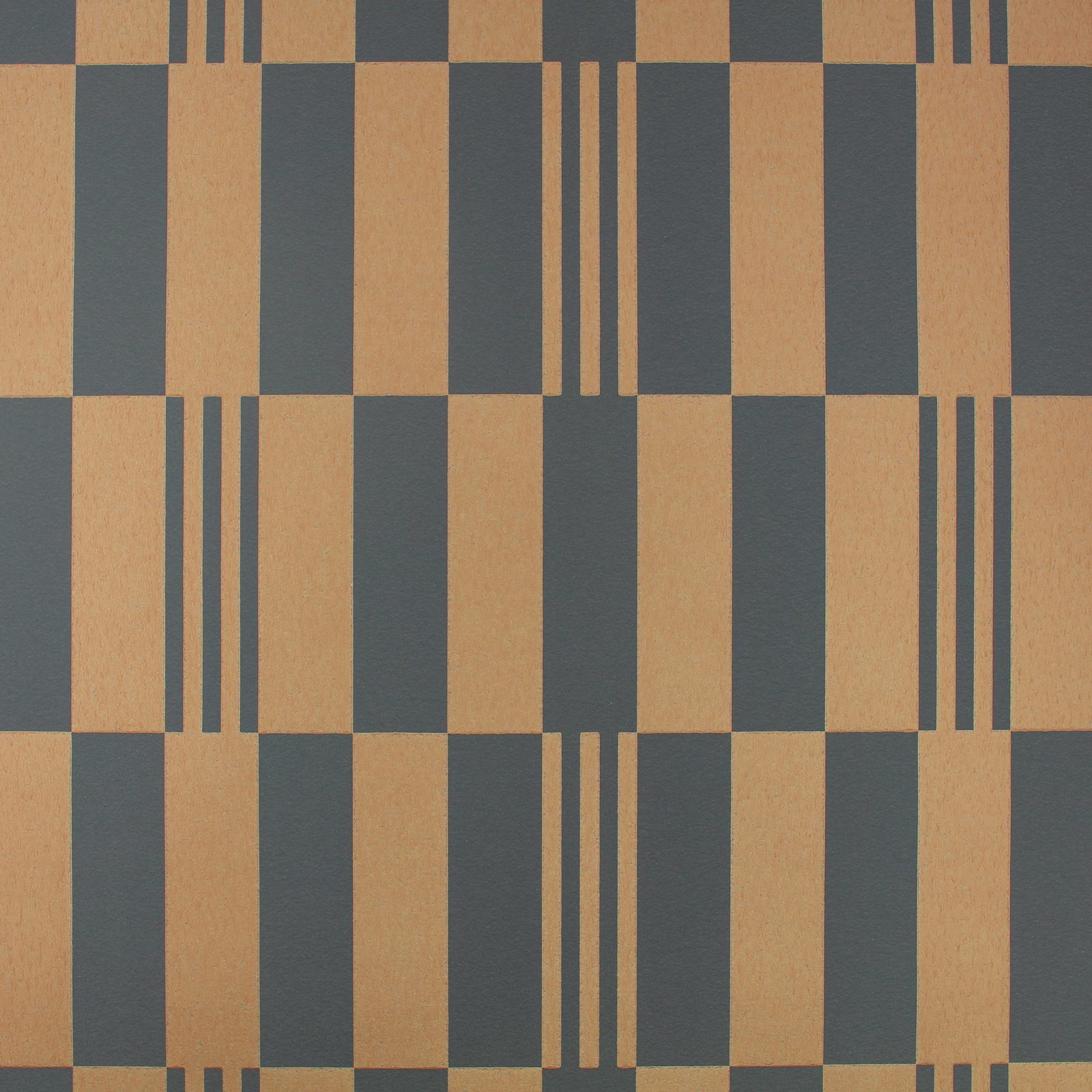 Charcoal and bronze geometric checkerboard wallpaper with narrow vertical stripe details
