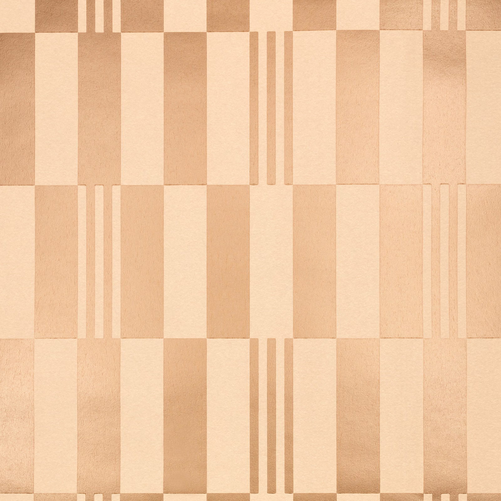 Warm rose-gold geometric wallcovering with alternating blocks and narrow vertical stripes