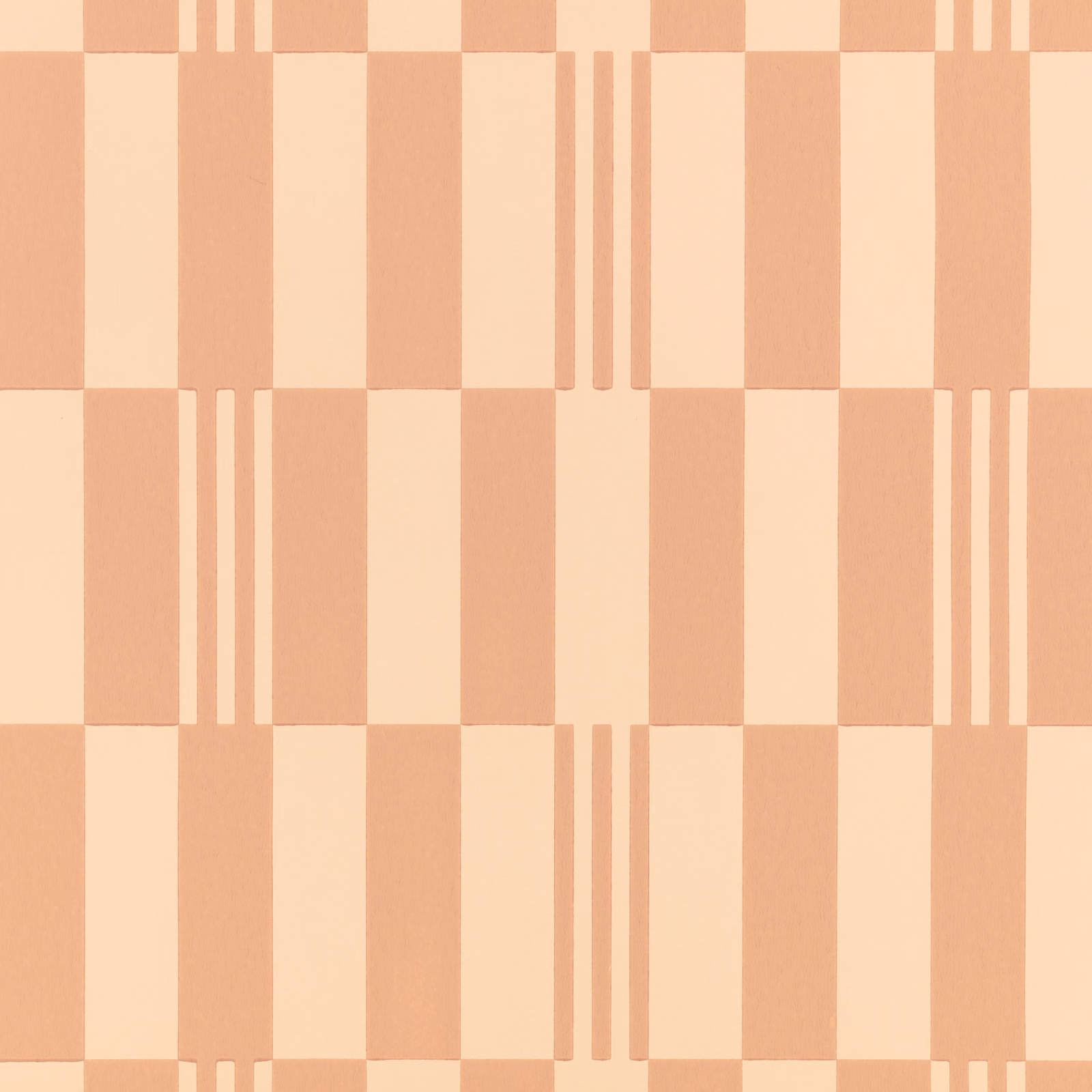 Pink-apricot and cream checkerboard wallpaper with narrow triple-stripe accents
