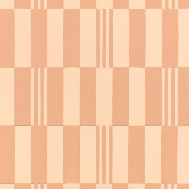 Pink-apricot and cream checkerboard wallpaper with narrow triple-stripe accents