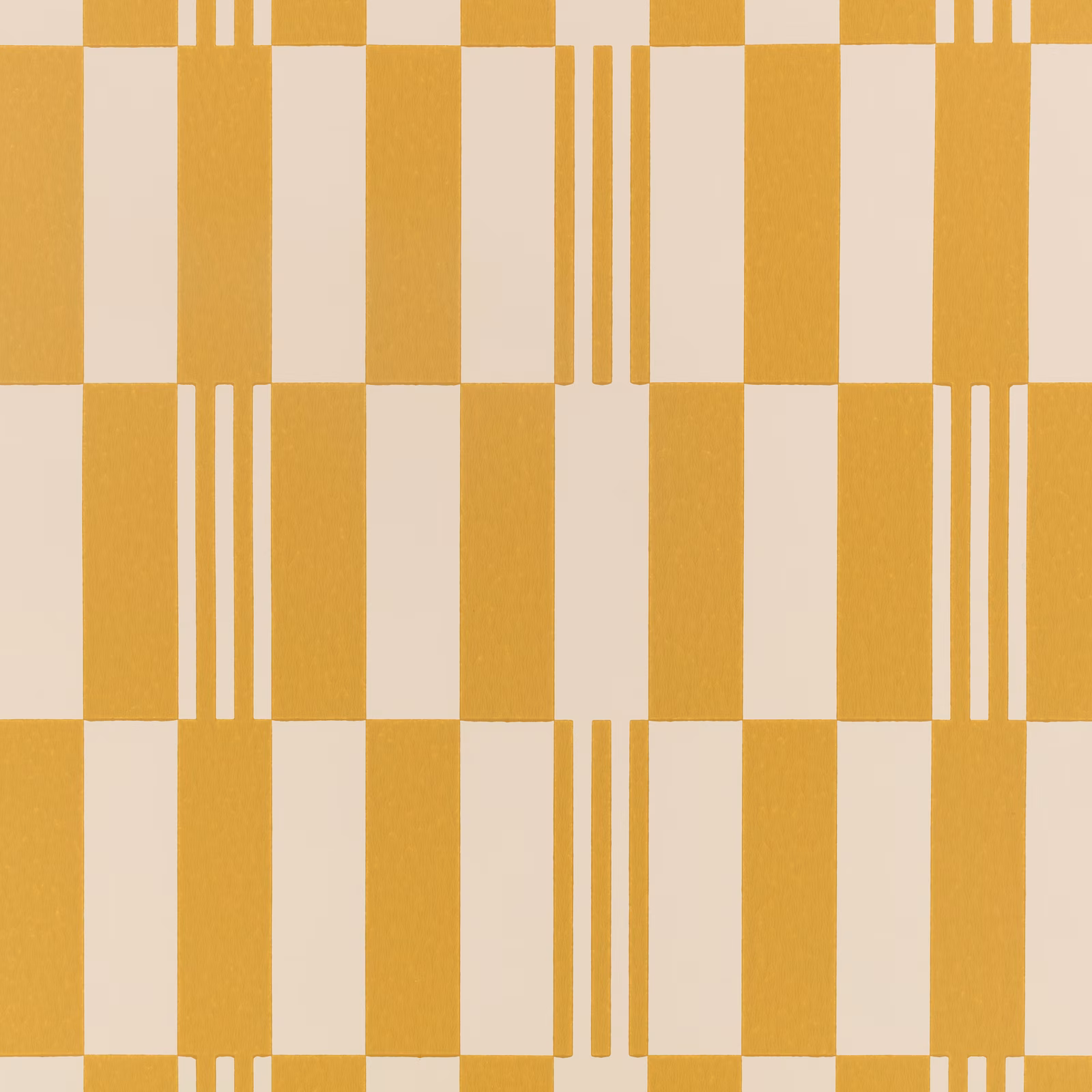 Mustard-yellow and cream checkerboard wallpaper with narrow vertical stripe details