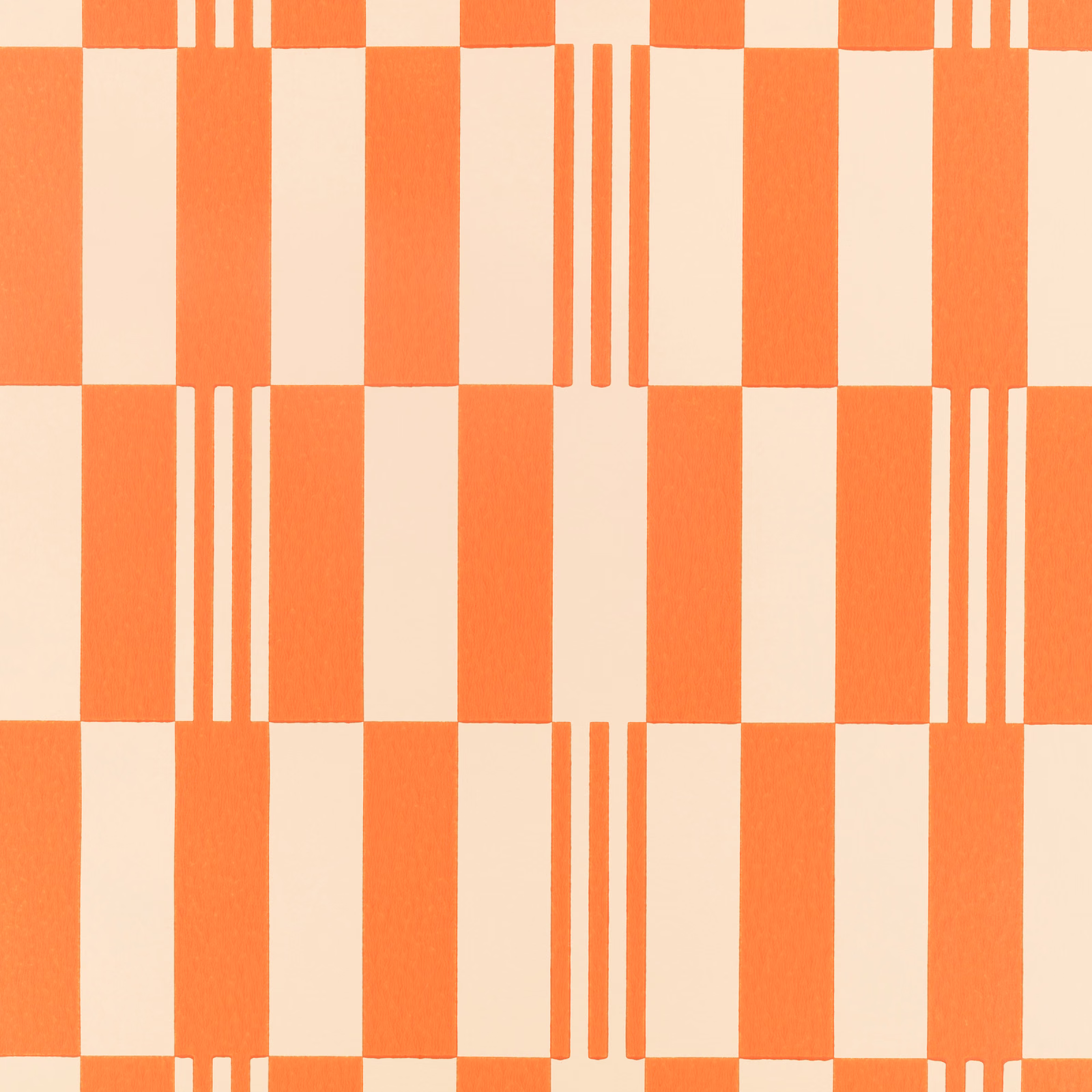 Warm tangelo orange and cream checkerboard wallpaper with narrow vertical stripe details