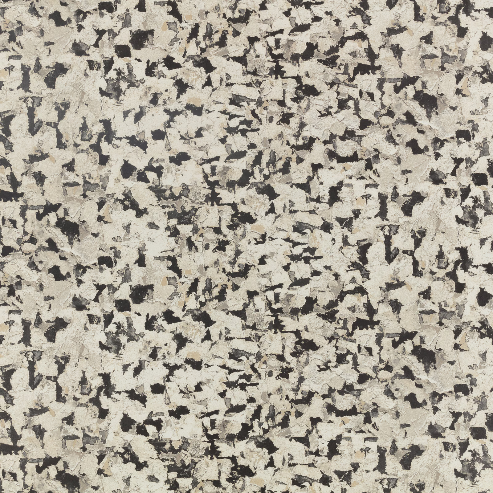 Dense charcoal and grey fragments scattered across a chalky stone wallcovering ground