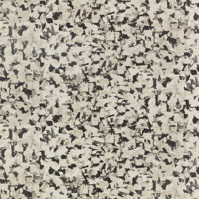 Dense charcoal and grey fragments scattered across a chalky stone wallcovering ground