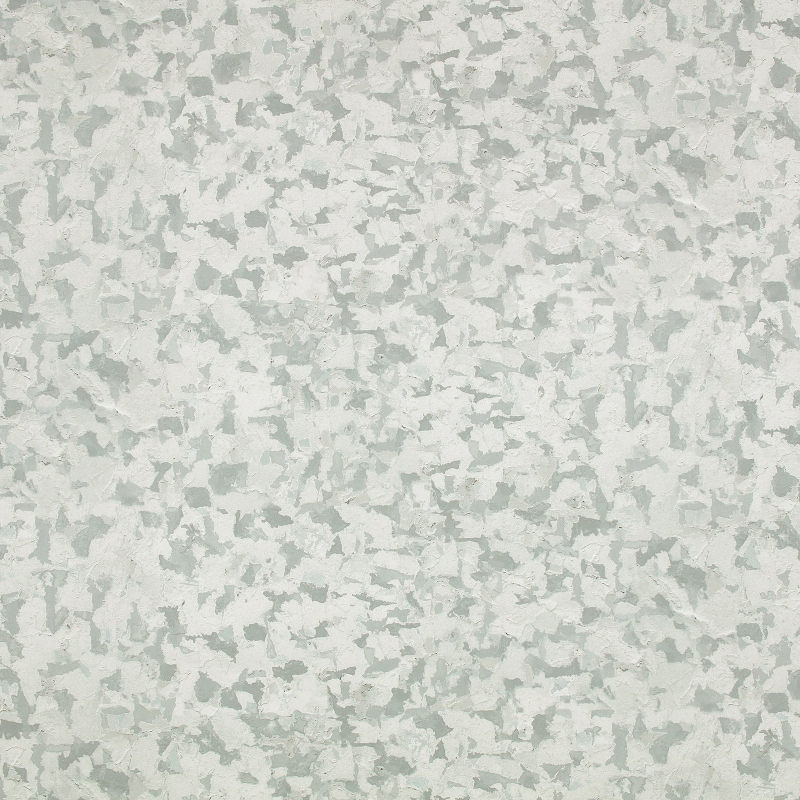 Cool silver-grey wallpaper with pale sage mottling and fragmented brushlike marks