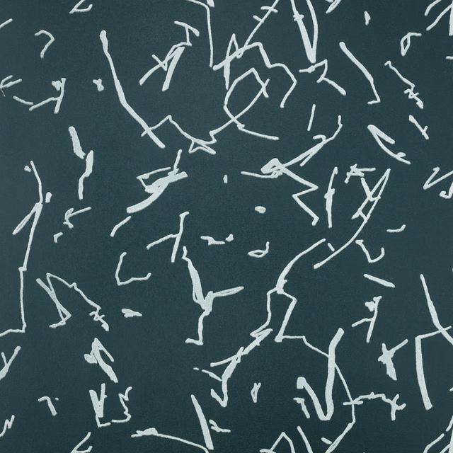 Deep teal wallpaper with scattered chalk-white abstract scribble marks