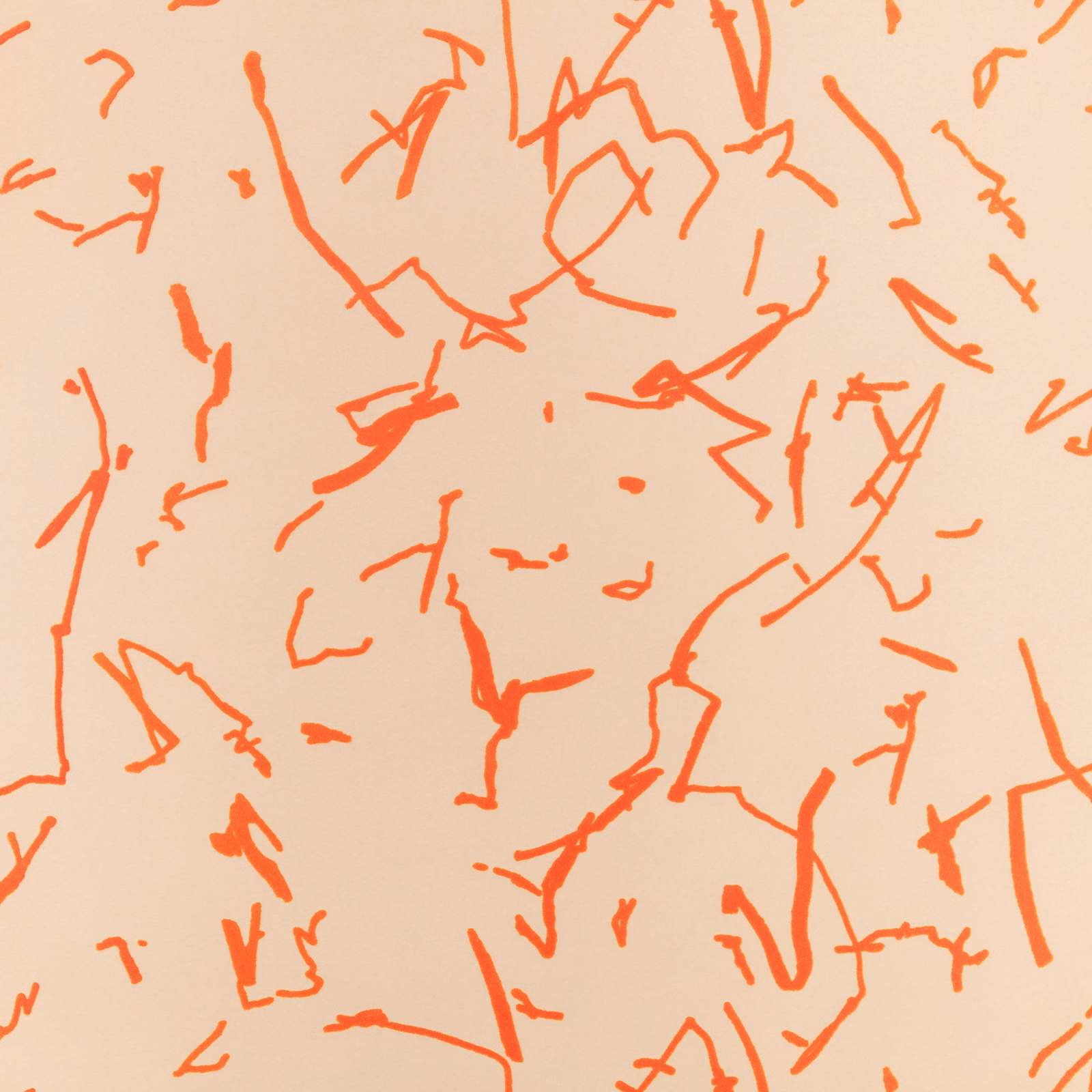Peach wallpaper with scattered irregular tangelo-orange sketch marks and angular strokes