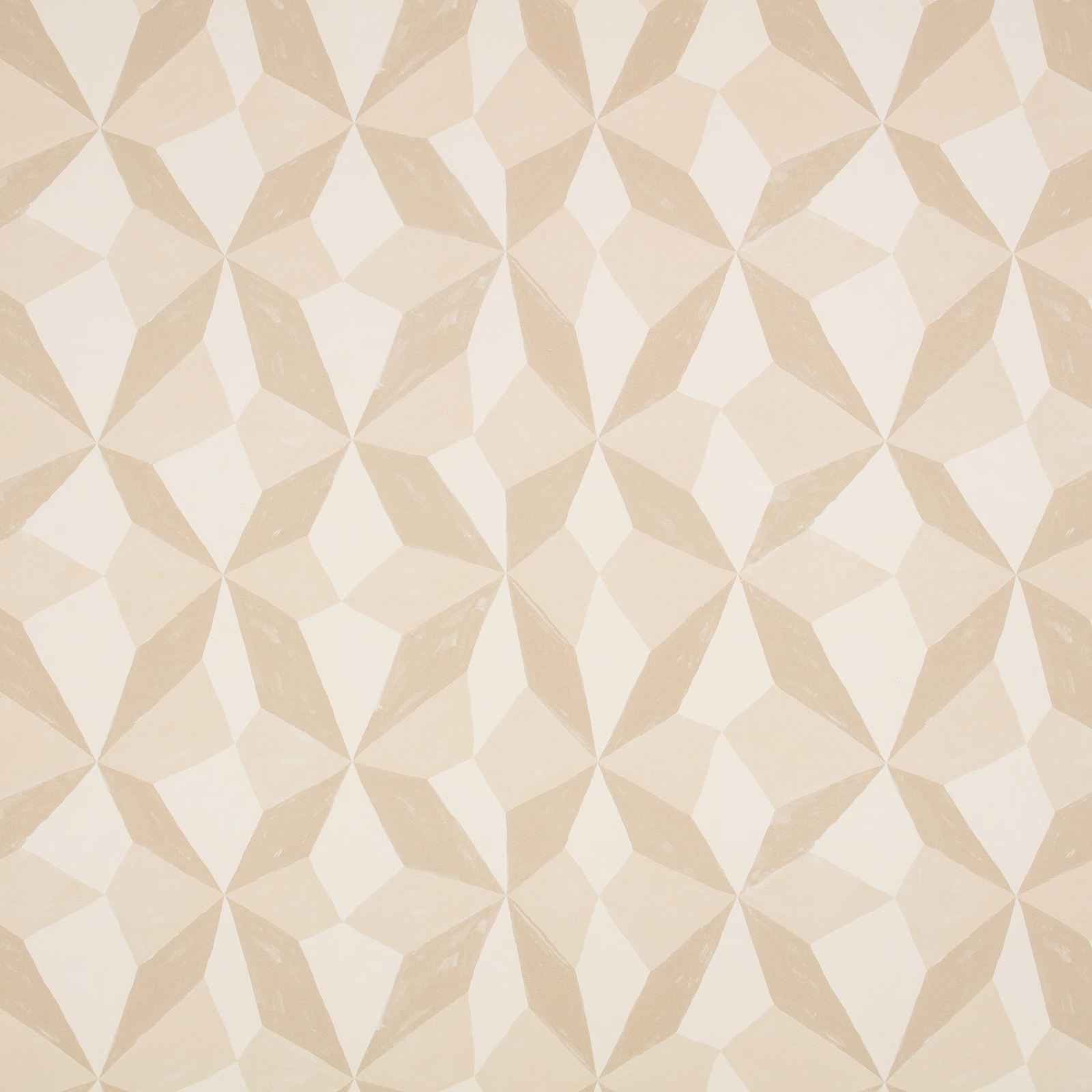 Warm beige angular starburst wallpaper on a softly textured cream ground