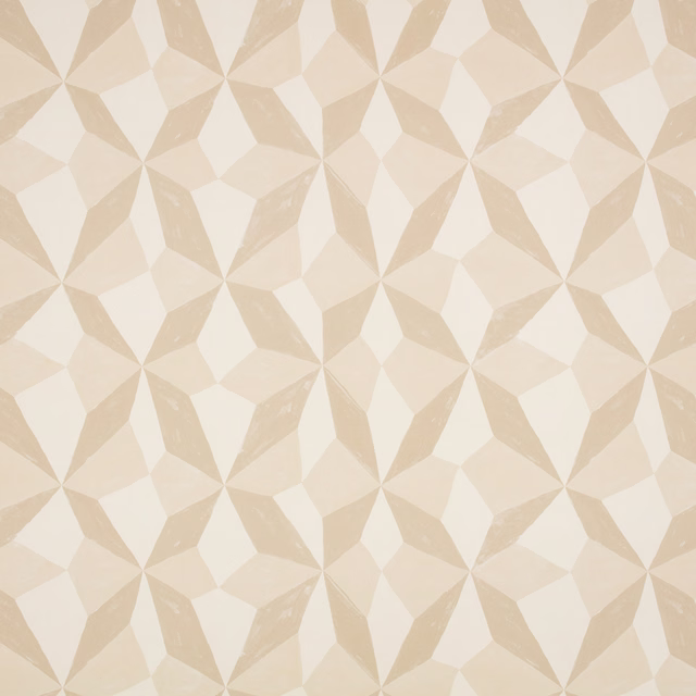 Warm beige angular starburst wallpaper on a softly textured cream ground