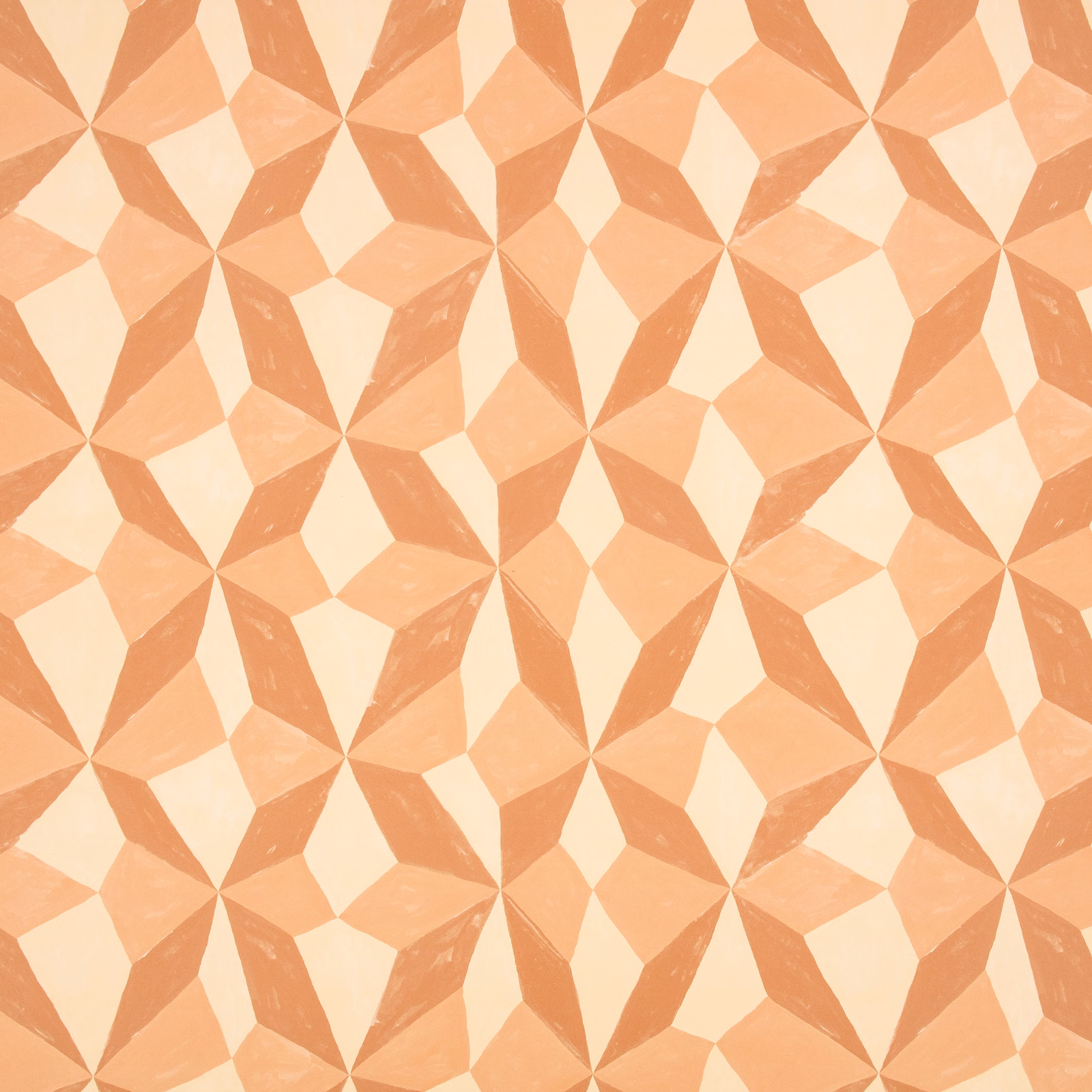 Pink apricot and cream wallpaper with repeating faceted geometric star motifs