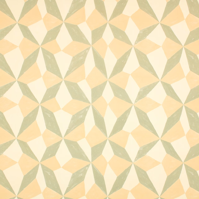 Pistachio green, cream and apricot geometric star wallpaper with softly mottled printed facets
