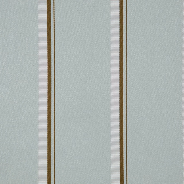 Pale celadon fabric with vertical olive-brown stripe bands and fine woven texture