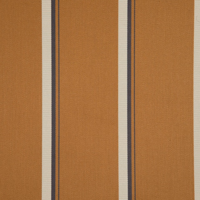 Warm camel woven fabric with vertical cream and charcoal stripes