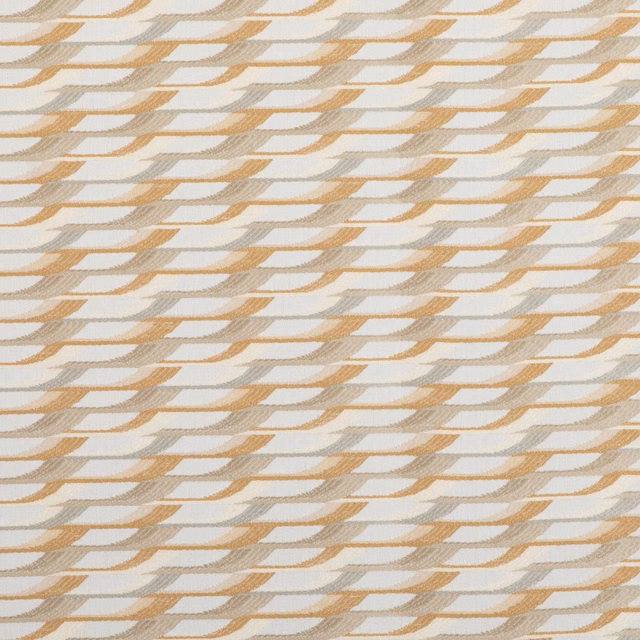 Warm ivory fabric with repeating taupe and sand scallop-like geometric rows