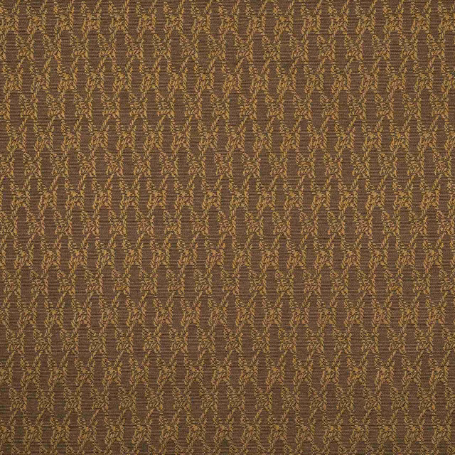 Bronze-brown textile with fine gold-olive vertical branching motifs and a close woven texture