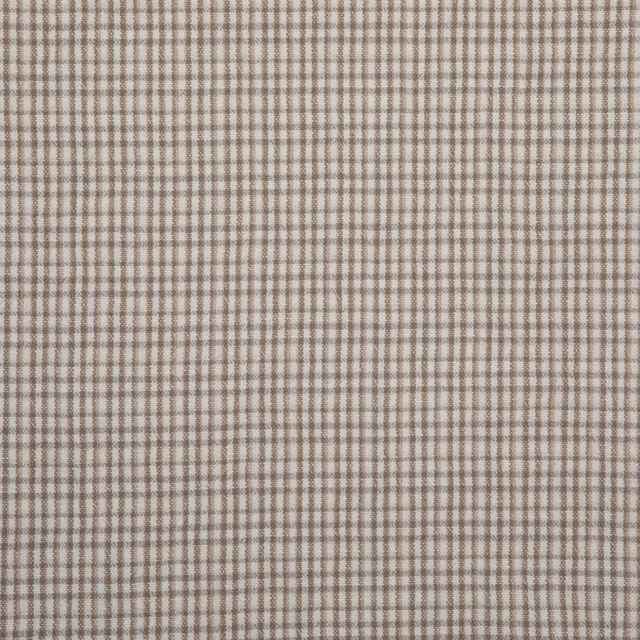 Warm beige woven textile with a fine brown-grey windowpane check