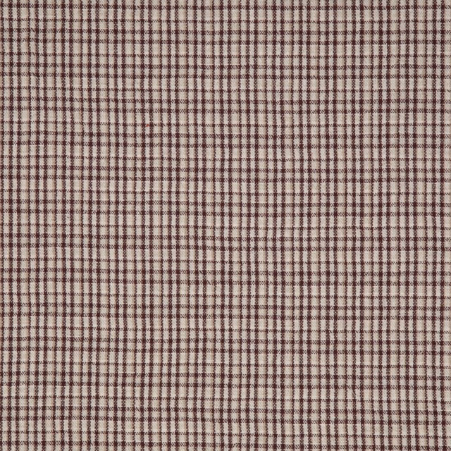 Fine burgundy and cream woven check with a softly irregular grid texture