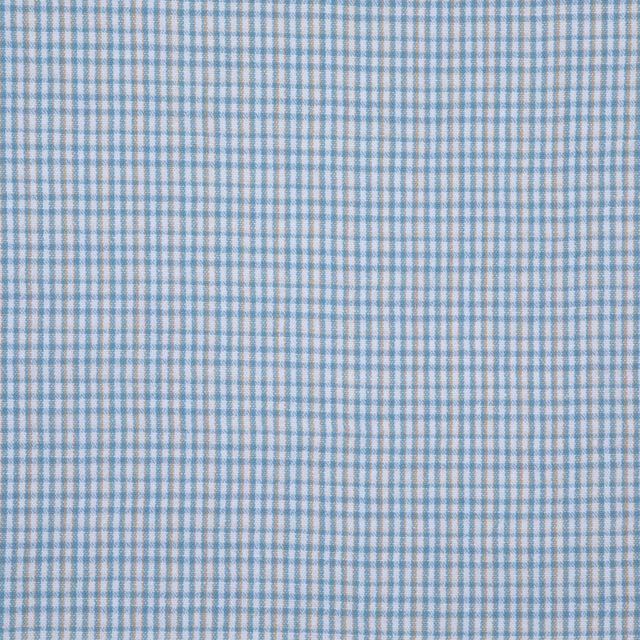 Pale ciel-blue and white micro-check textile with a fine woven texture