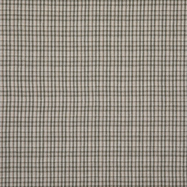 Muted khaki olive woven fabric with a fine charcoal checked grid
