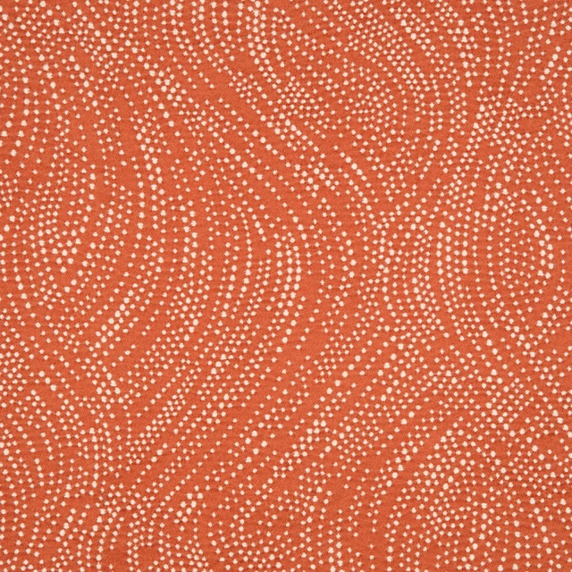 Paprika terracotta textile with cream dotted wave bands and a fine surface