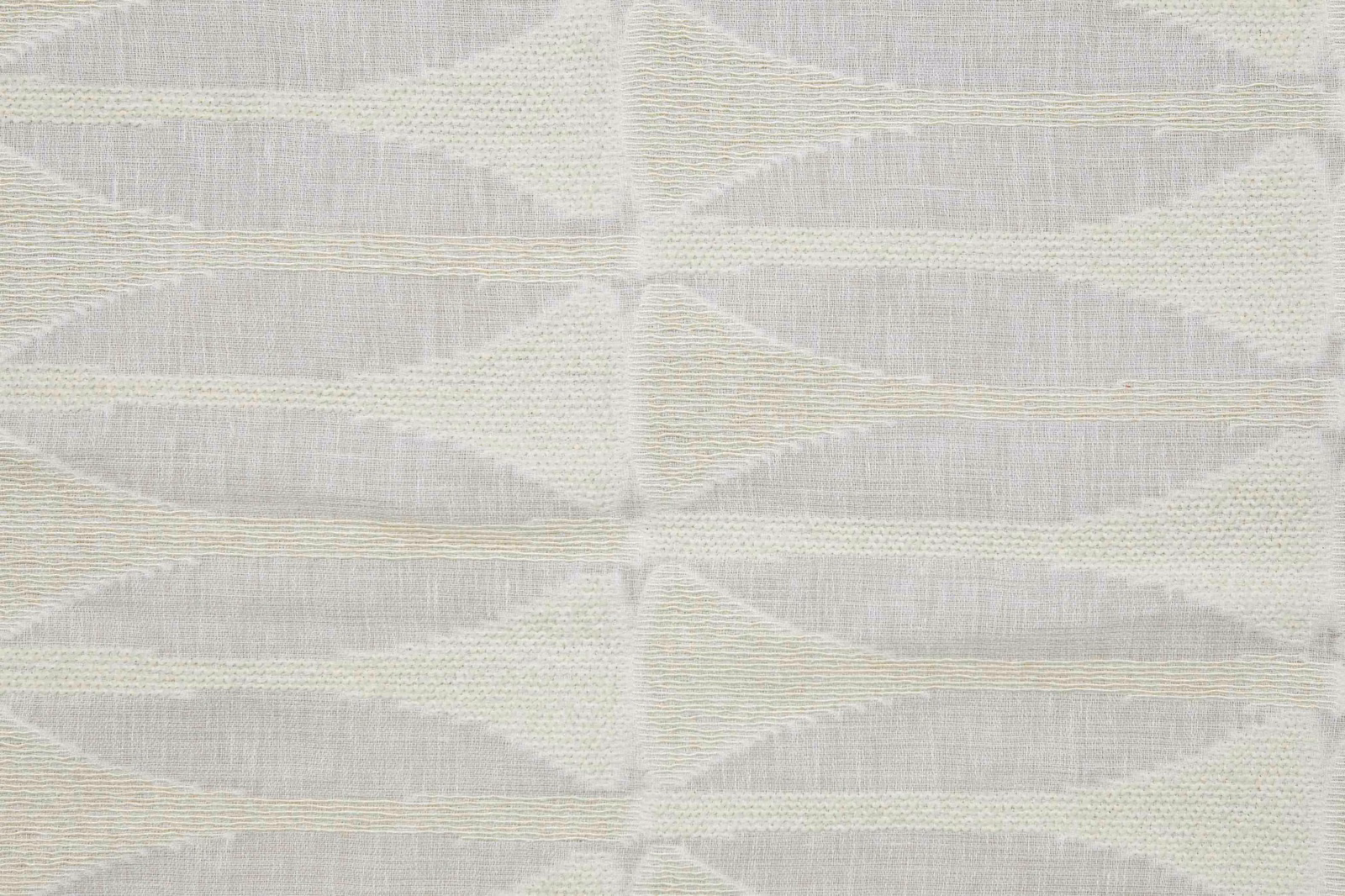 Pale ecru woven fabric with grey elongated lozenges in horizontal bands
