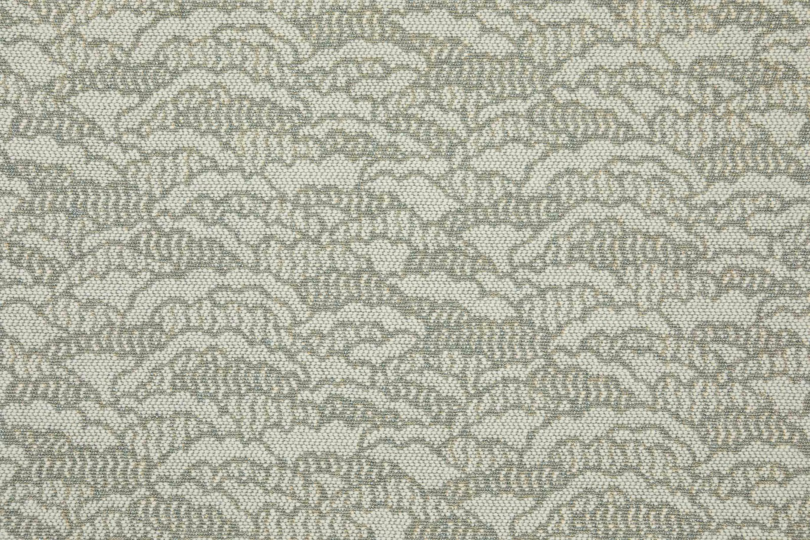 Pale celadon woven textile with a grey-green rippling organic motif