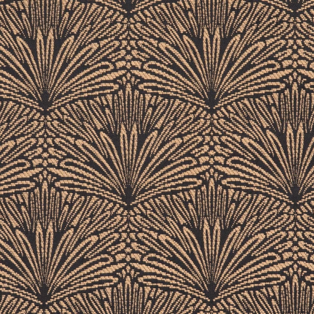 Warm bark brown woven ground with charcoal fan-shaped botanical sprays