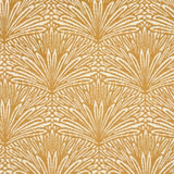 Muted ochre-gold textile with repeating cream Art Deco fan motifs