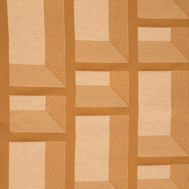 Warm camel and ochre geometric blocks in a fine diagonal woven texture