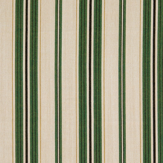 Warm cream woven fabric with vertical forest-green and olive striped bands