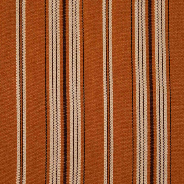 Warm tomette rust fabric with narrow cream and dark brown vertical stripes