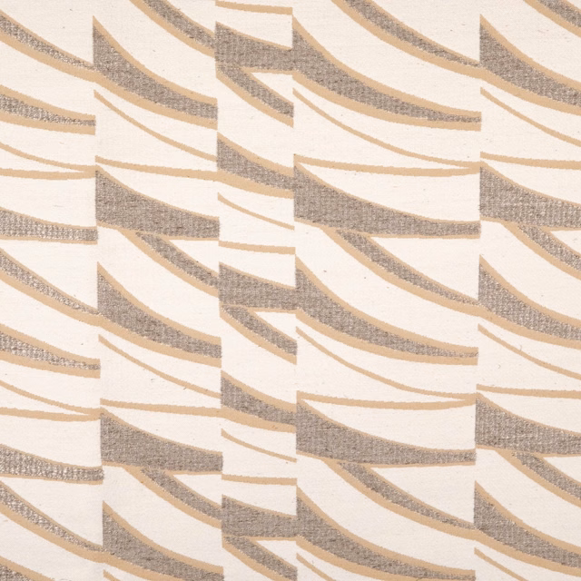 Warm cream textile with taupe-grey curved geometric bands and fine woven texture