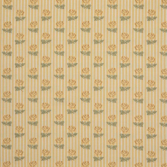 Warm cream textile with narrow gold stripes and muted botanical sprigs