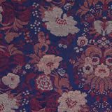 Ink-blue floral and paisley textile with burgundy, taupe and dusty rose woven motifs