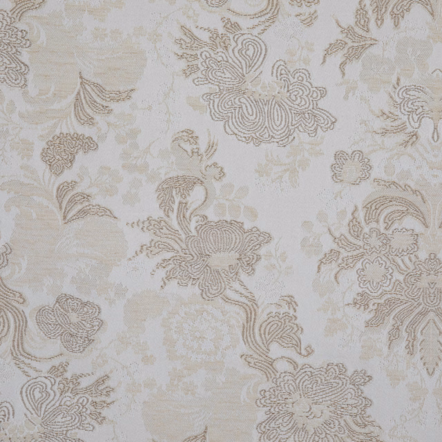 Pale nacre textile with taupe floral damask motifs and softly textured surface